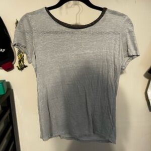 Maje Tellor Linen T-Shirt with Beaded Neckline, Grey/Silver - Size 1 (Small)